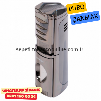 Puro Çakmak – 3 Alevli Jet Torch & Puro Delici (Metal / Silver Model)