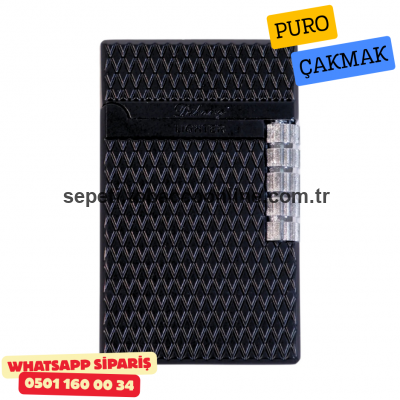 Siyah Geometrik Desenli Metal Soft Flame Puro Çakmak