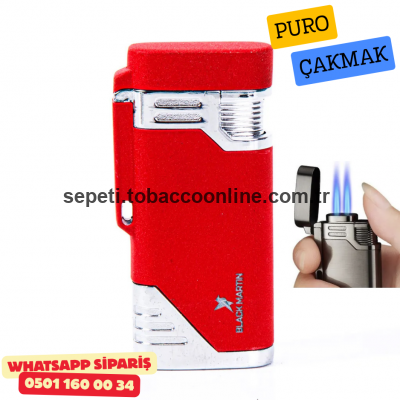 Black Martin Kırmızı Çift Torch Metal Puro Çakmak