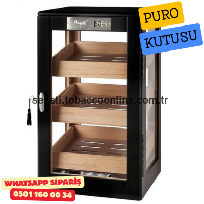 Angelo Siyah Lake Humidor (120 Puro Kapasiteli – Dijital Nem Ölçerli)